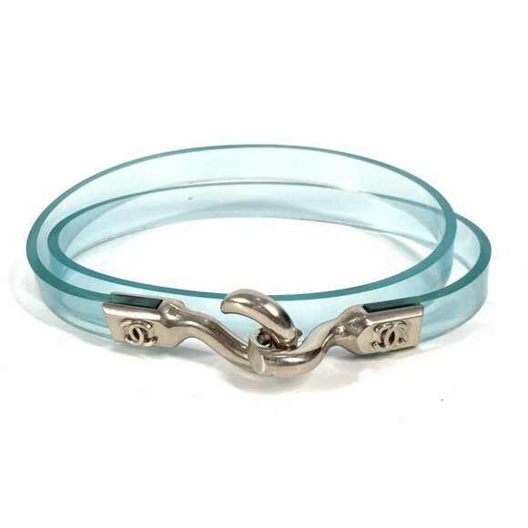 CHANEL 00C Logo CC CC Mark Accessories Thin Belts belt Vinyl blue - Picture 1 of 16